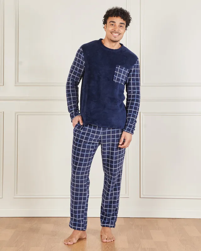 Men Navy Cosy Fleece Pyjama Set (2 Piece) sold by Redtag