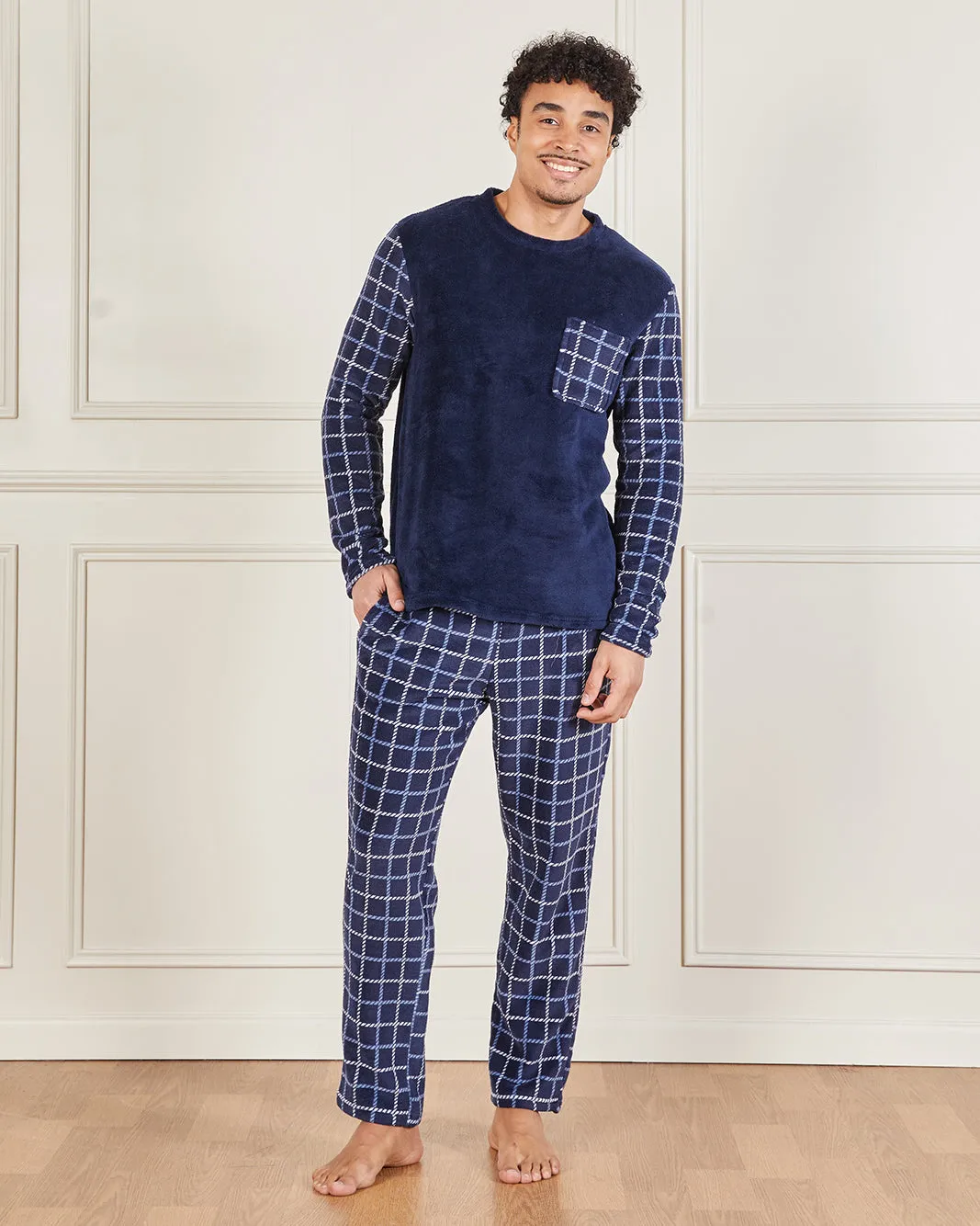 Men Navy Cosy Fleece Pyjama Set (2 Piece) sold by Redtag