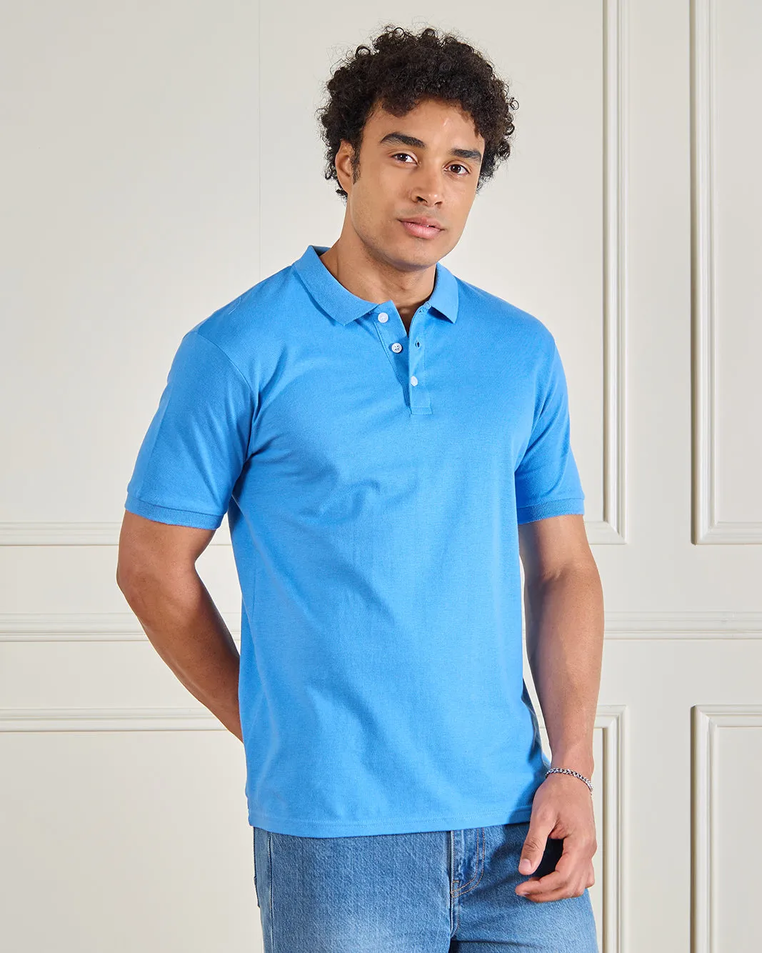 Men Blue Plain Polo Shirt sold by Redtag