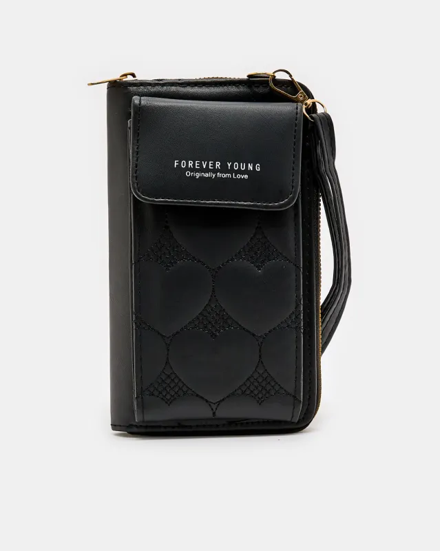 Women Black Embellished Mobile Pouch sold by Redtag