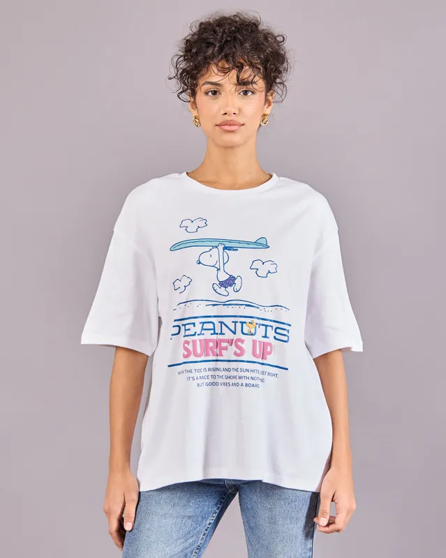 Women White Peanuts Oversized T-Shirt sold by Redtag