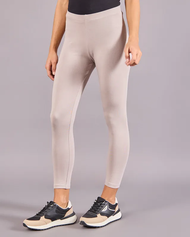 Women Taupe Solid Cropped  Leggings sold by Redtag