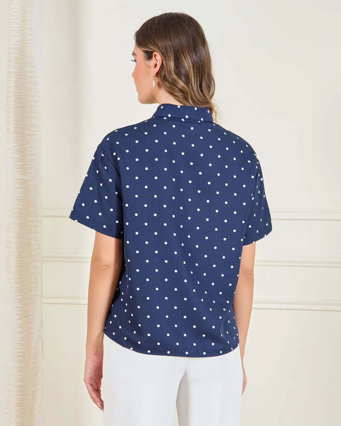 Women Navy Polka Dot Printed Button Front Shirt sold by Redtag product image thumbnail 3