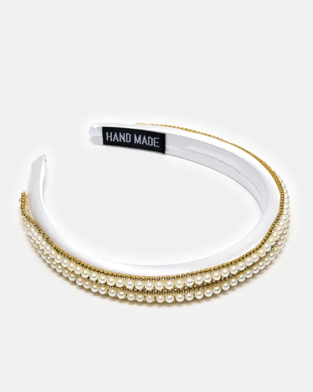 Women White Pearls Head Band sold by Redtag