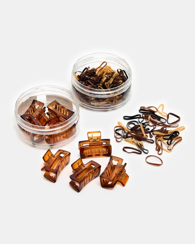 Women Brown Elastic And Claw Set (258 Piece) made by Redtag