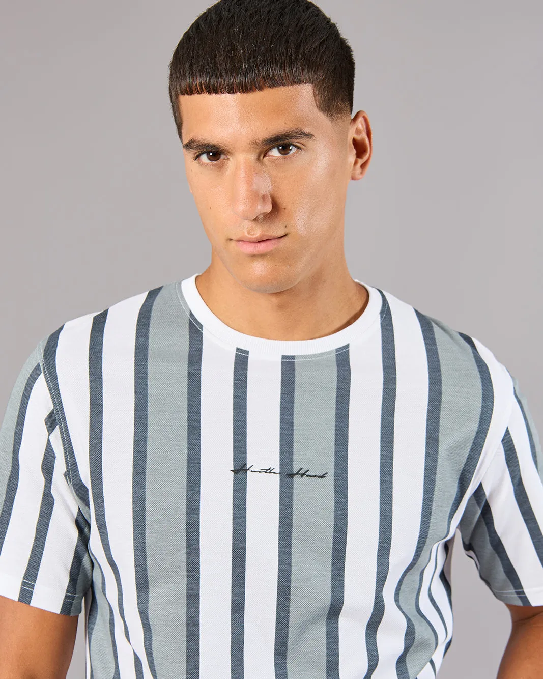 Men White Striped Basic T-Shirt sold by Redtag product image thumbnail 4