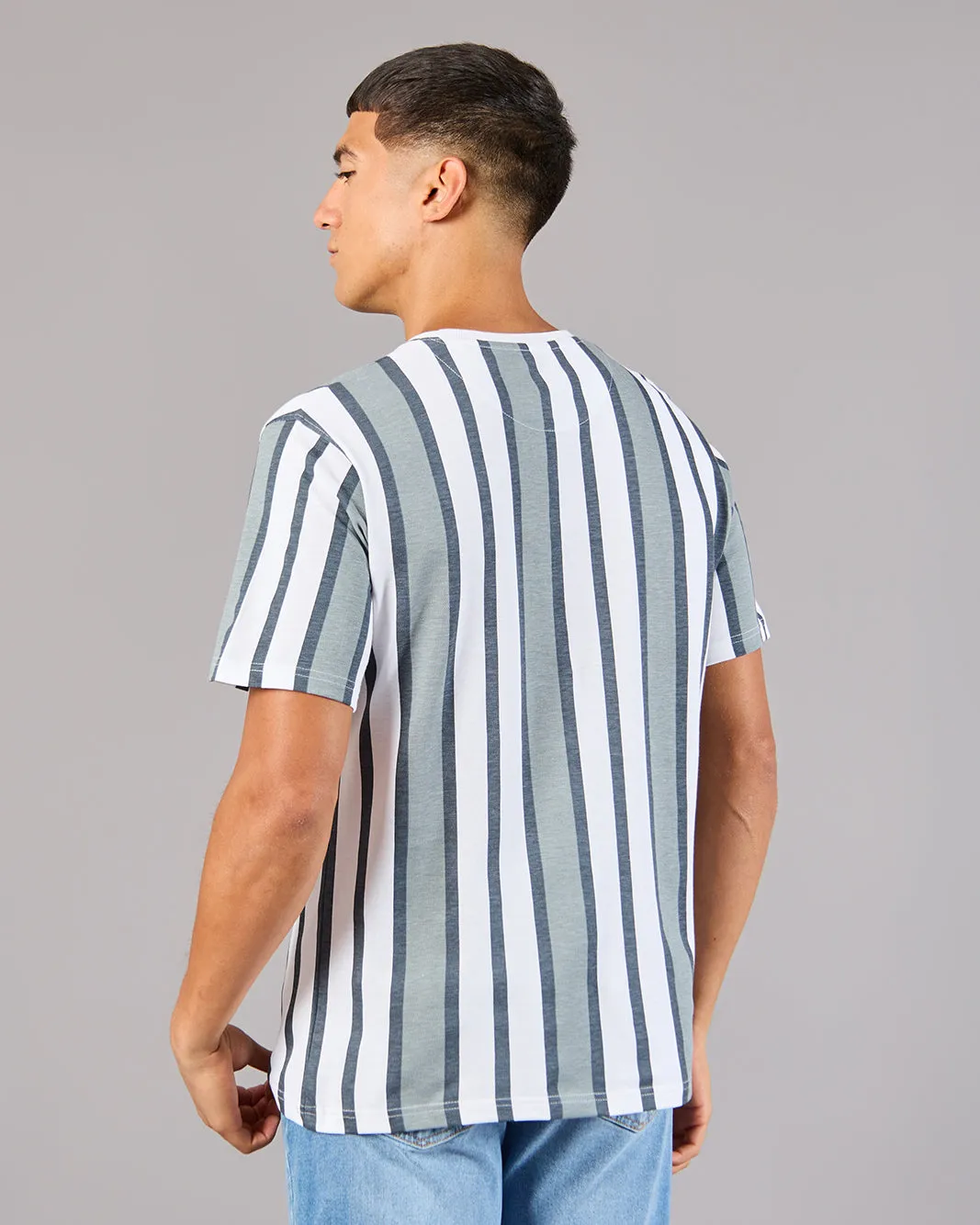 Men White Striped Basic T-Shirt sold by Redtag product image thumbnail 3