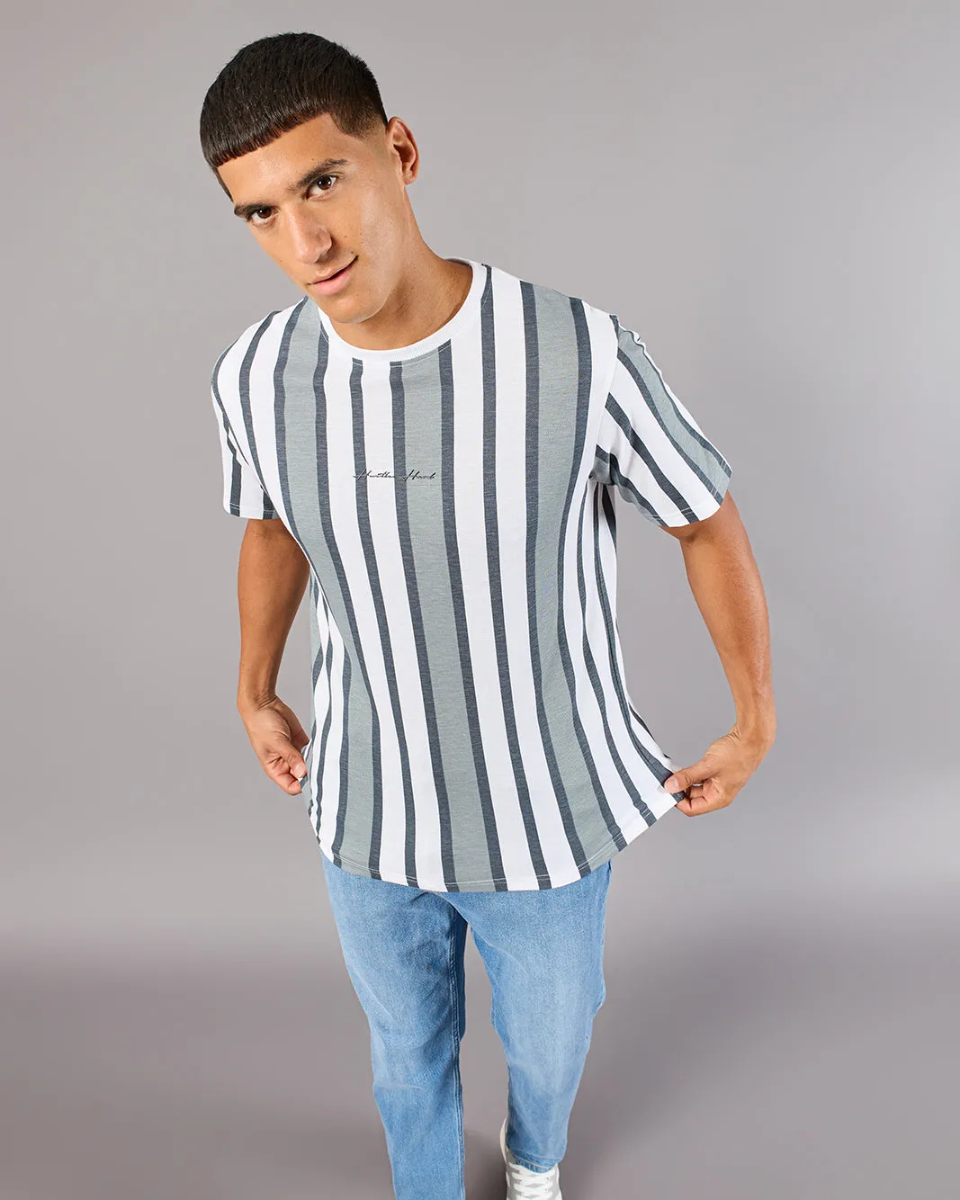 Men White Striped Basic T-Shirt sold by Redtag product image thumbnail 5