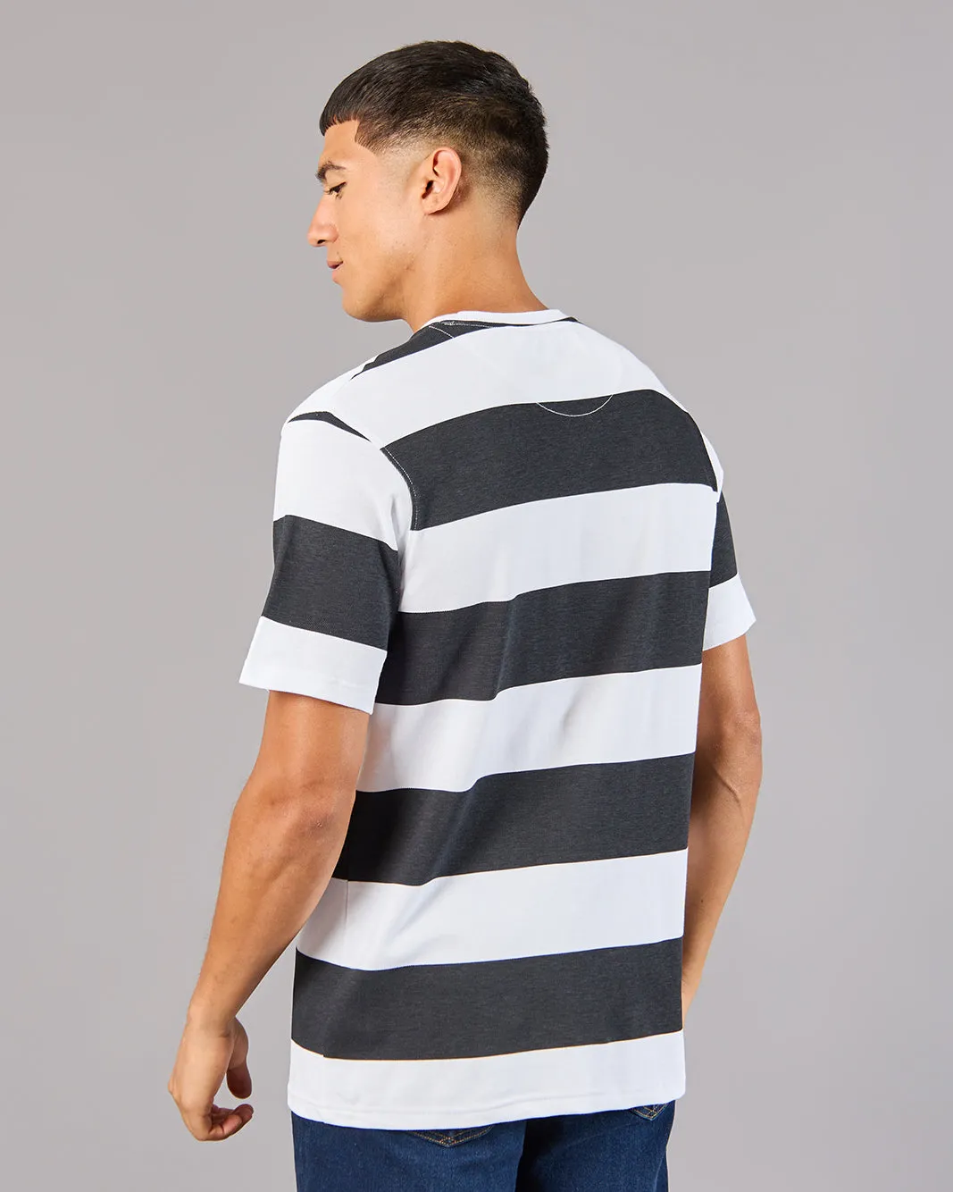 Men White And Black Striped Basic T-Shirt sold by Redtag product image thumbnail 3
