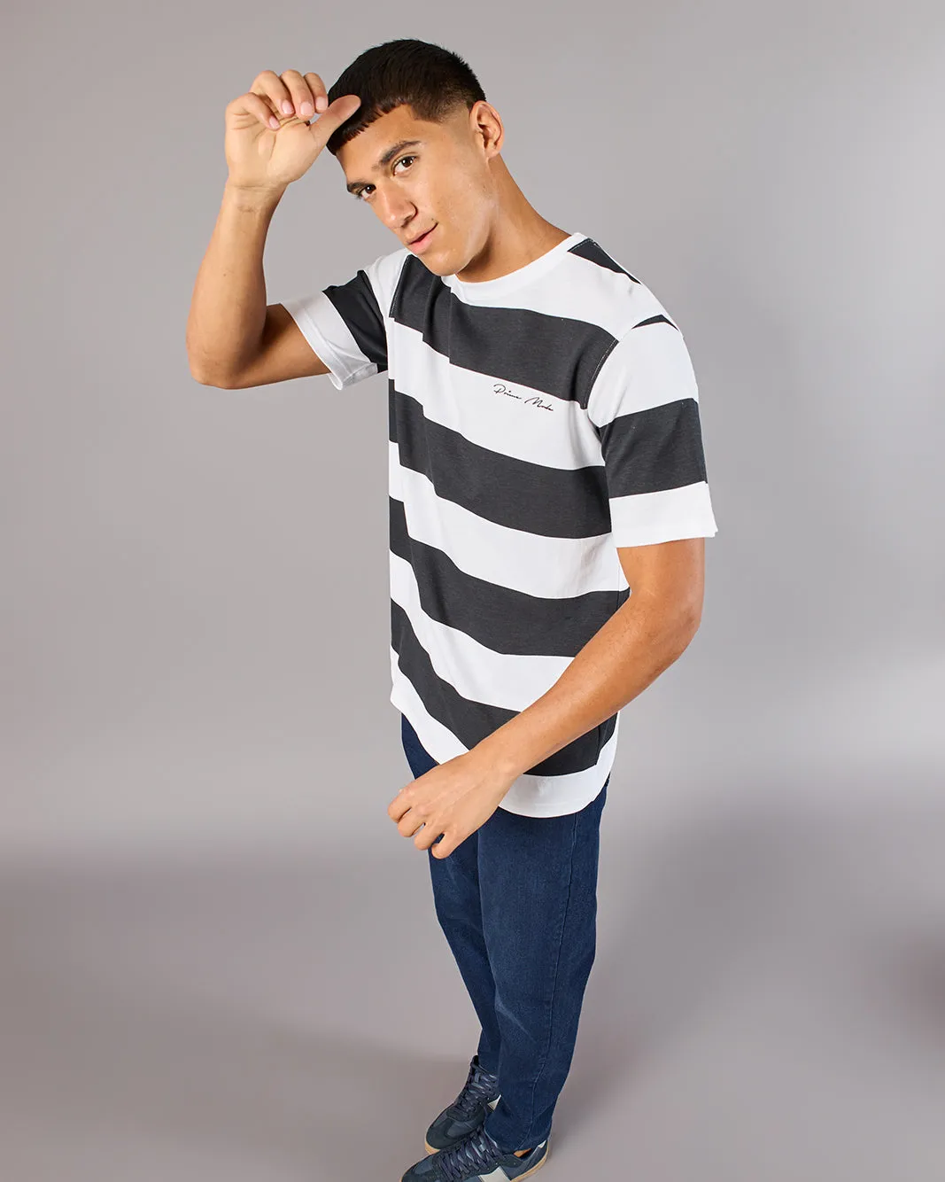 Men White And Black Striped Basic T-Shirt sold by Redtag product image thumbnail 5