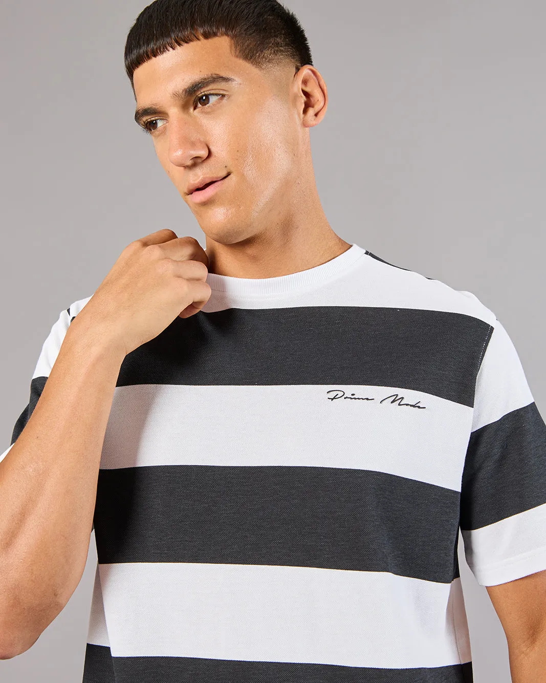 Men White And Black Striped Basic T-Shirt sold by Redtag product image thumbnail 4