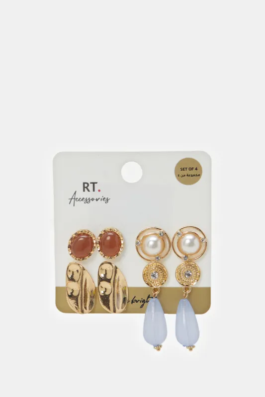 Women Gold Embellished Earrings Set (4 Pairs) sold by Redtag