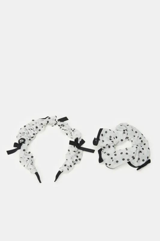 Women White And Black Polka Dots Headband And Scrunchy (2 Piece) sold by Redtag