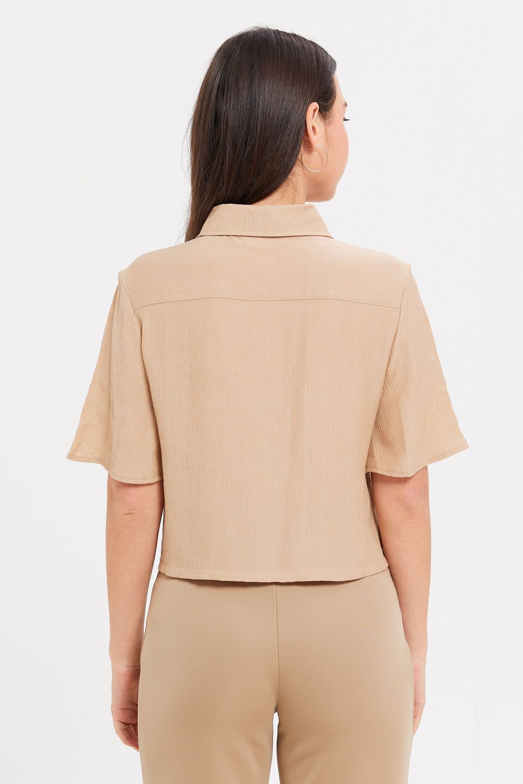 Women Beige Textured Collared Shirt sold by Redtag product image thumbnail 3