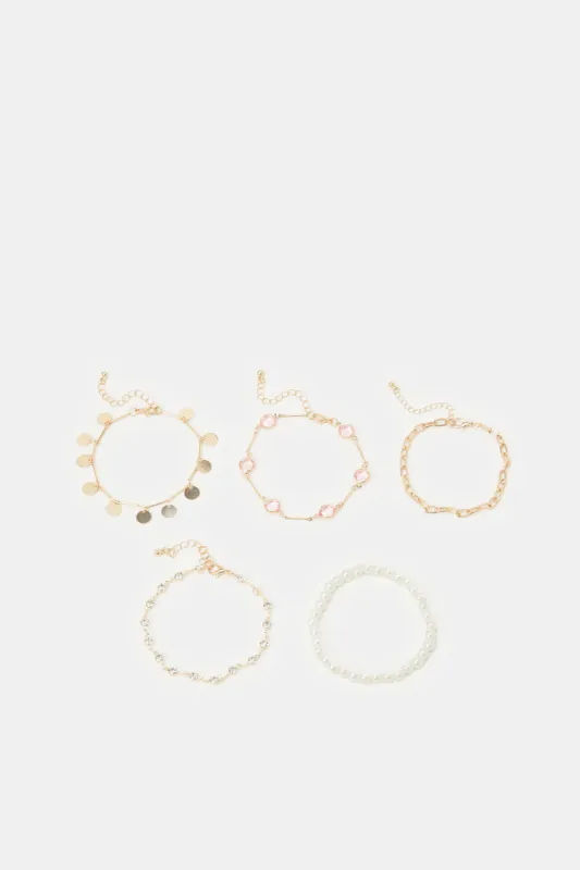 Women Gold Embellished Bracelet Set (5 Piece) sold by Redtag