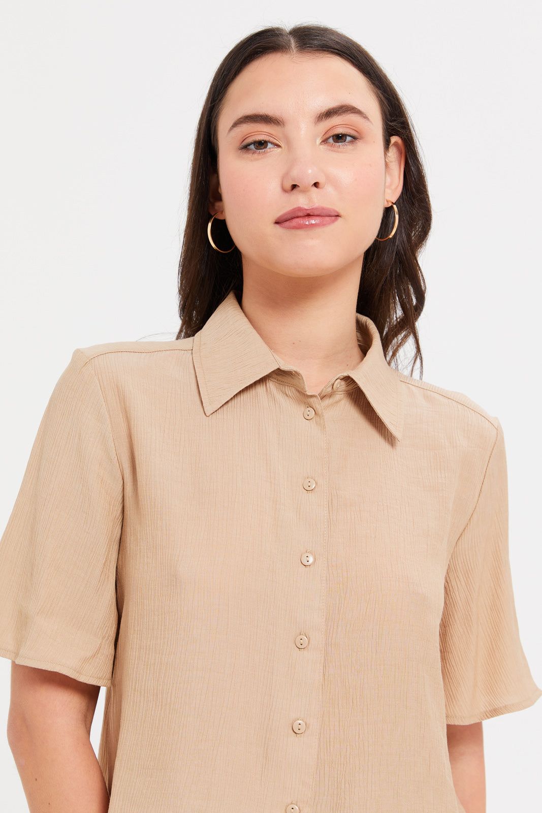 Women Beige Textured Collared Shirt sold by Redtag product image thumbnail 4