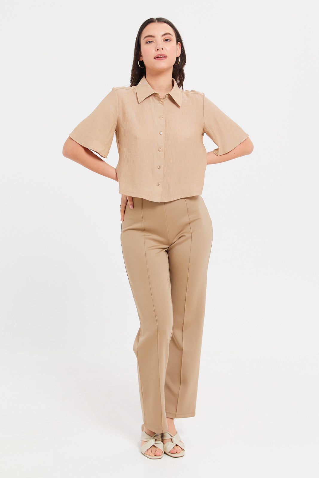 Women Beige Textured Collared Shirt sold by Redtag product image thumbnail 2