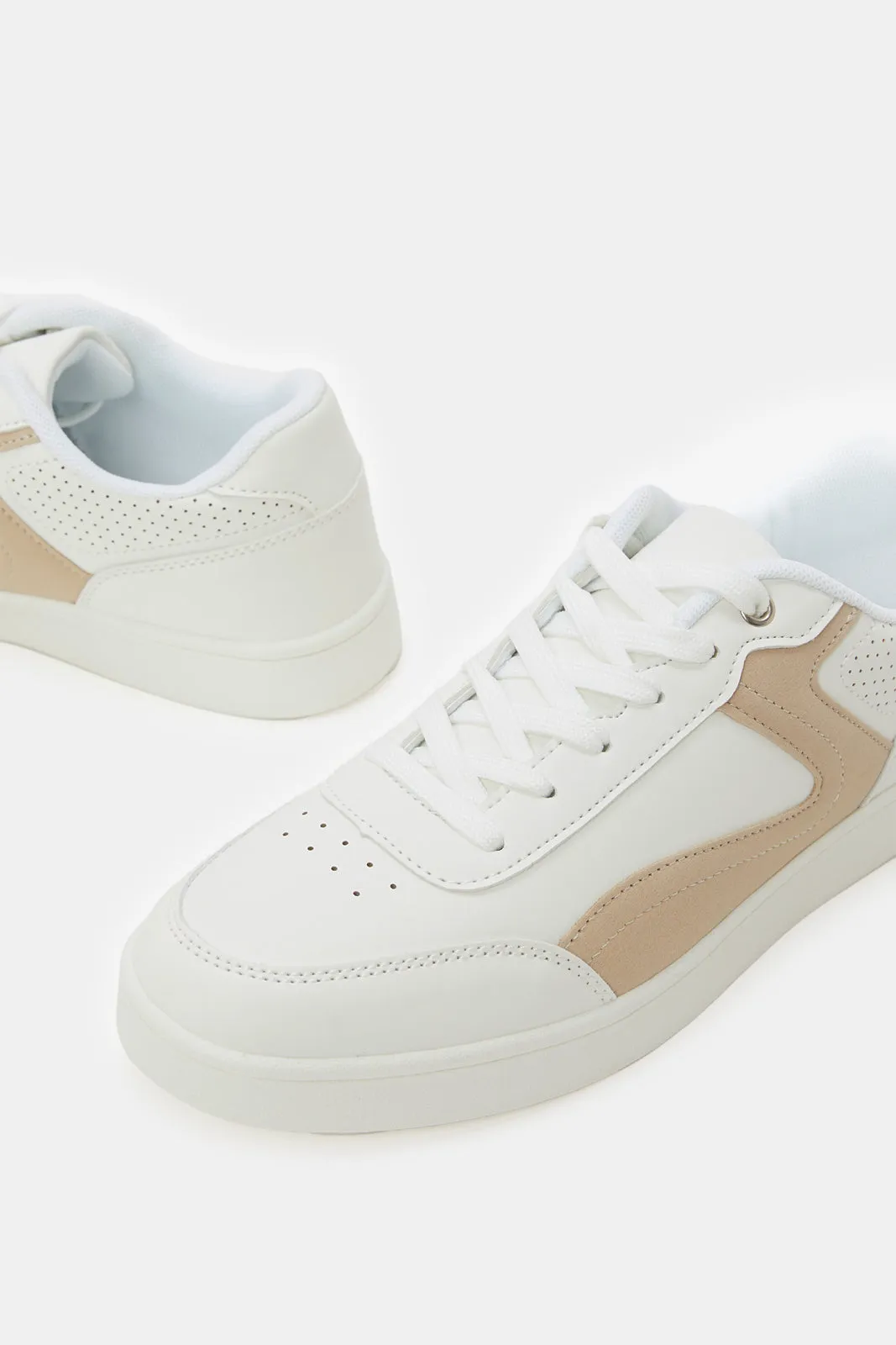Women White Lace Up Trainer With Beige Overlay sold by Redtag product image thumbnail 3