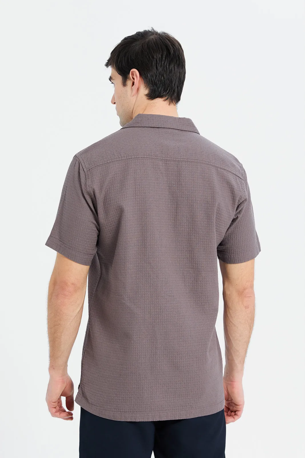 Men Purple Jacquard Resort Shirt sold by Redtag product image thumbnail 3