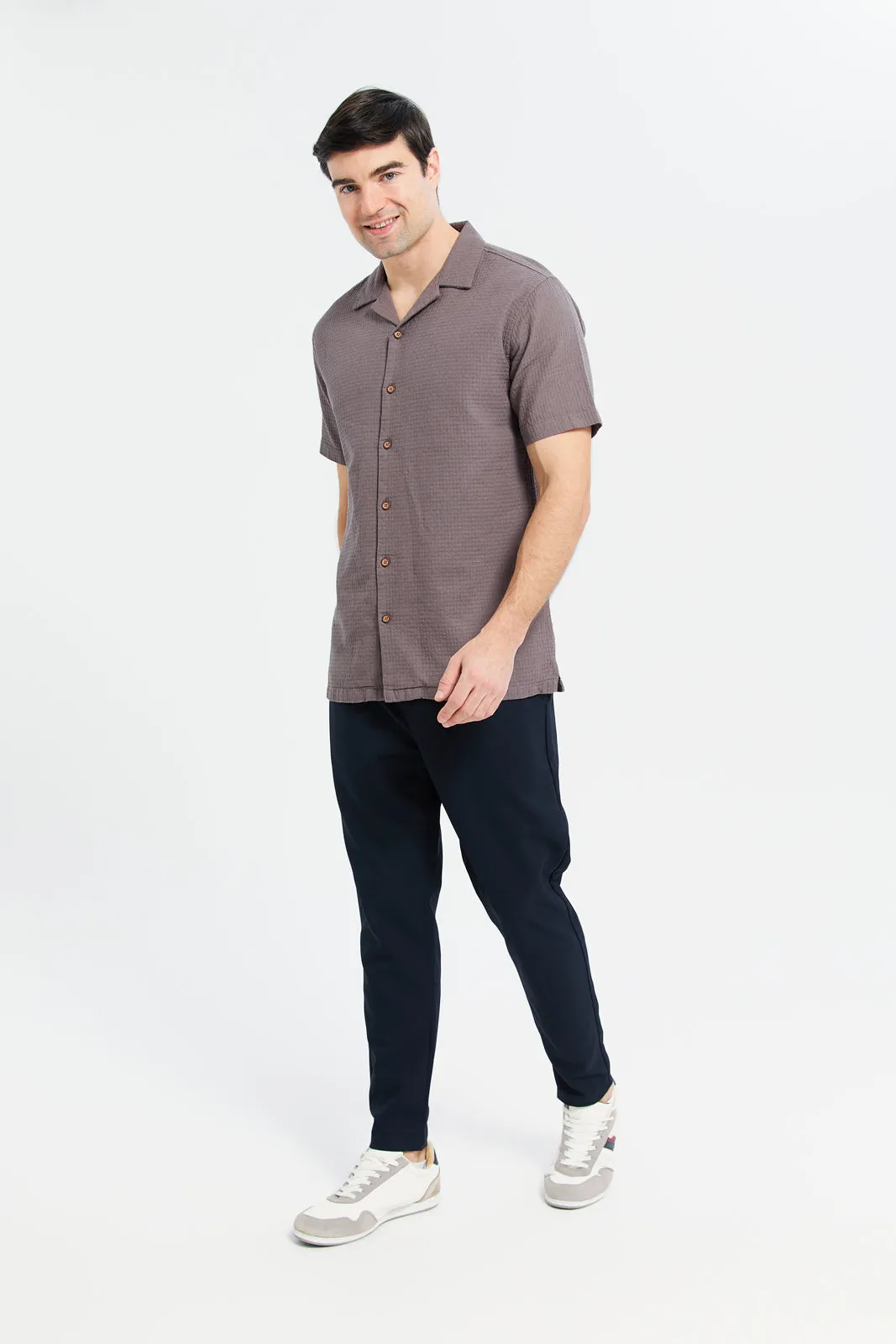 Men Purple Jacquard Resort Shirt sold by Redtag product image thumbnail 2