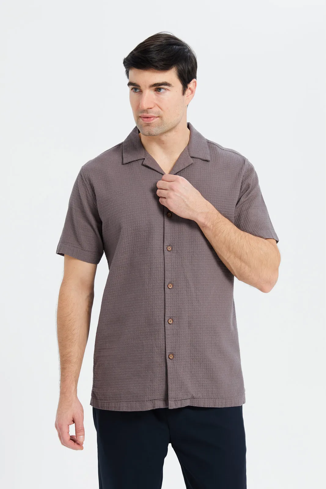 Men Purple Jacquard Resort Shirt sold by Redtag