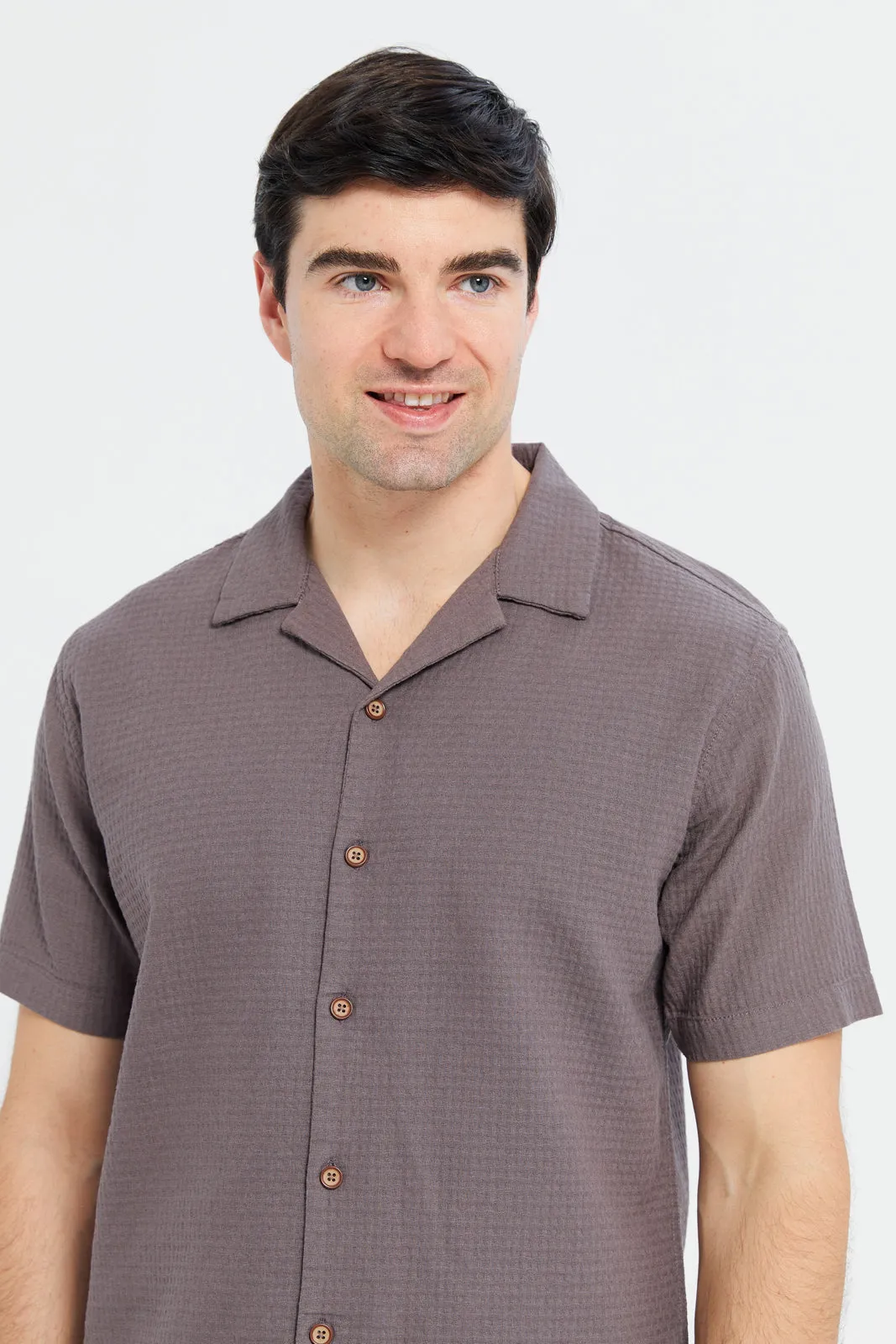 Men Purple Jacquard Resort Shirt sold by Redtag product image thumbnail 4