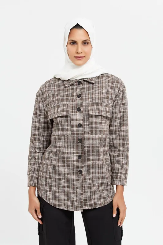 Women Brown Checkered Jacket sold by Redtag