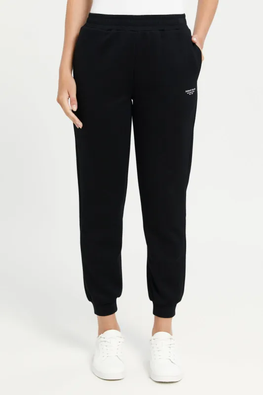 Women Black Placement Print Joggers sold by Redtag