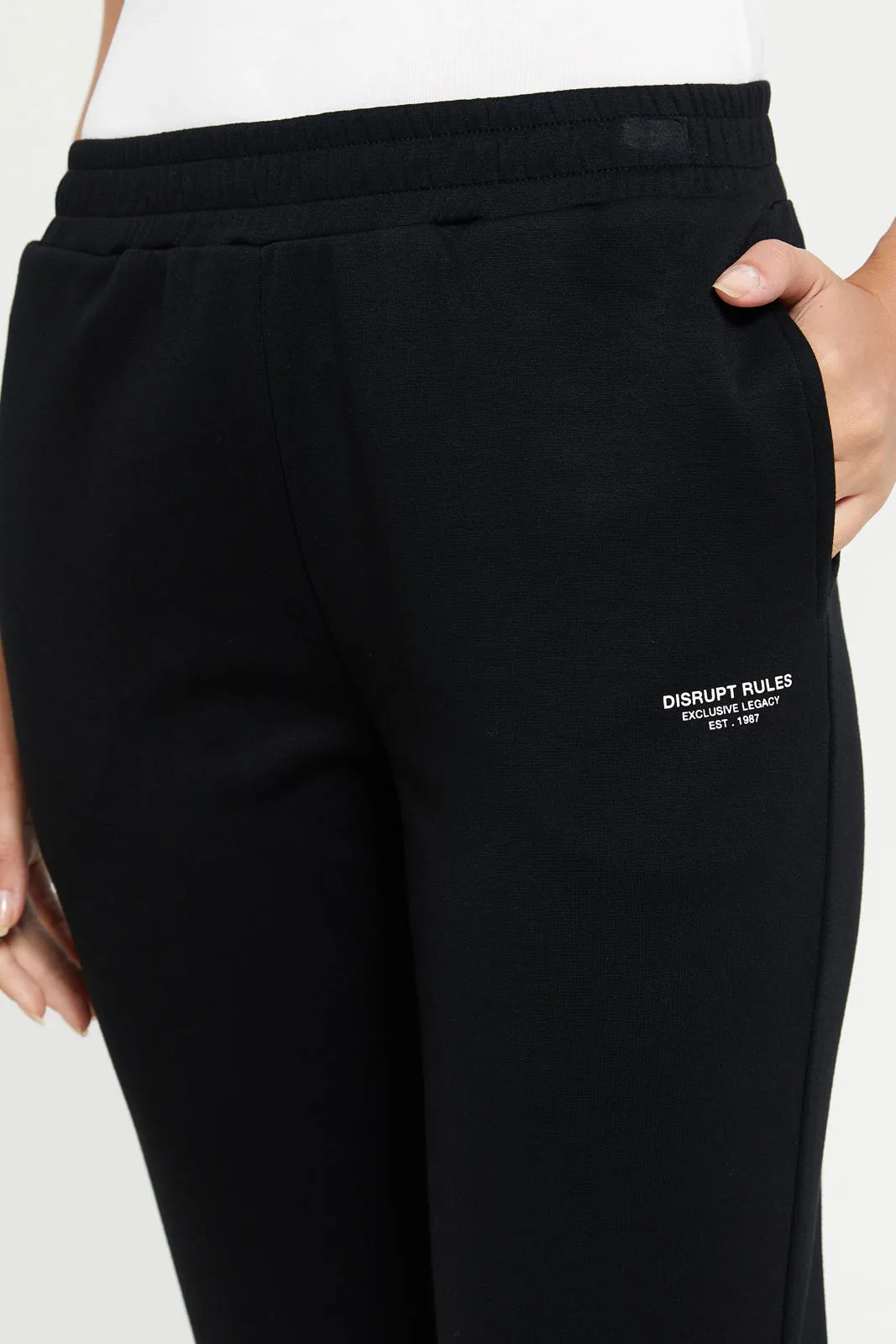 Women Black Placement Print Joggers sold by Redtag product image thumbnail 4