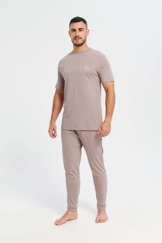 Men Pink Plain T-Shirt And  Pants Pyjama Set (2 Piece) sold by Redtag
