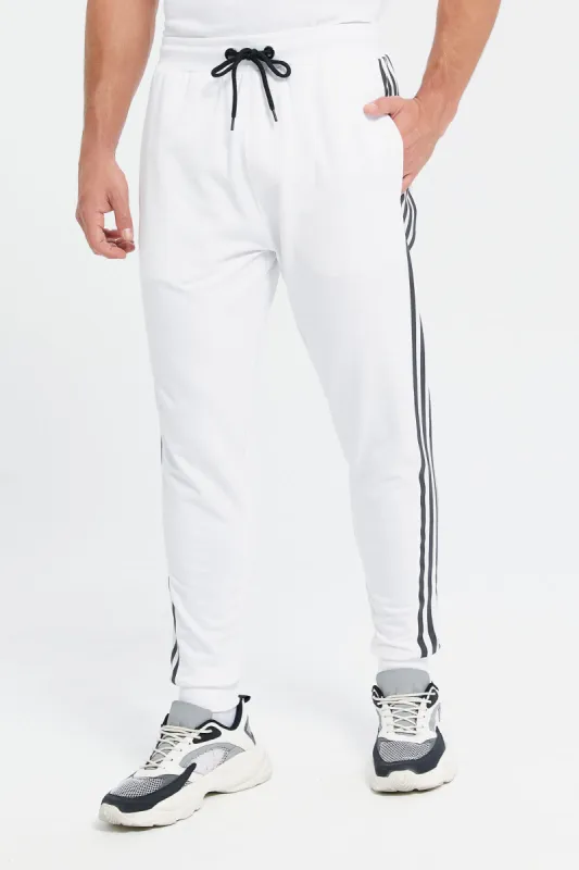 Men White Pique Active Pants sold by Redtag