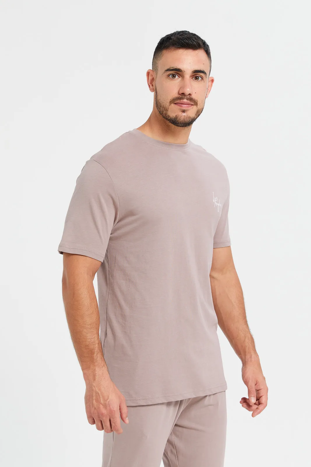 Men Pink Plain T-Shirt And Pants Pyjama Set (2 Piece) sold by Redtag product image thumbnail 2