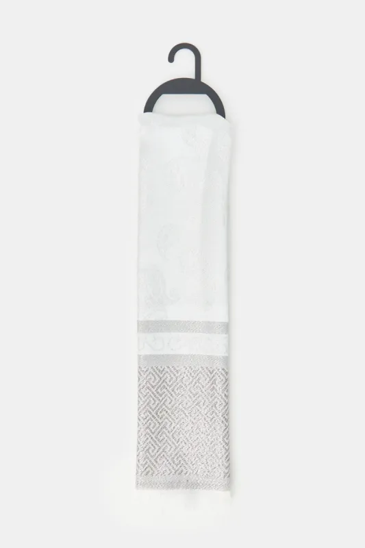 Women White With Silver Line Scarf sold by Redtag