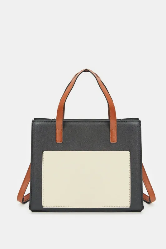 Women Black And Beige Tote Bag sold by Redtag