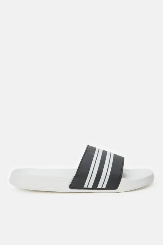 Men White Striped Slide sold by Redtag