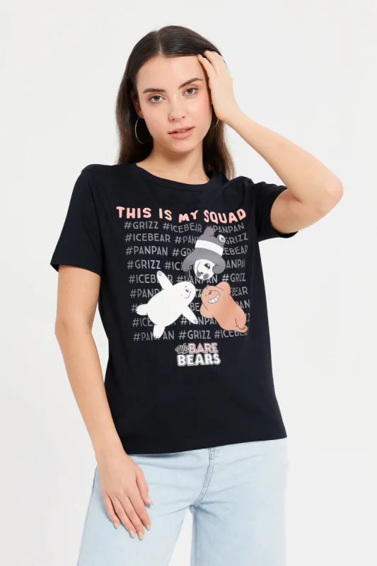 Women Black We Bare Bears Printed T-Shirt sold by Redtag
