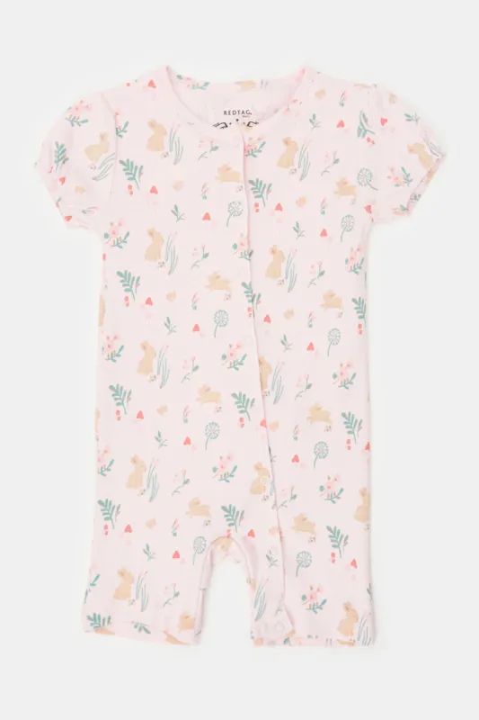 Baby Pink Printed Romper sold by Redtag