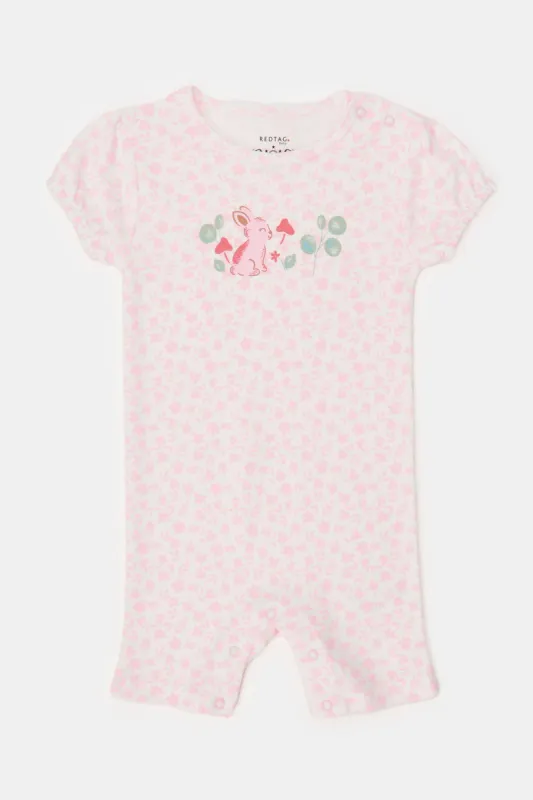 Baby Pink Printed Romper sold by Redtag