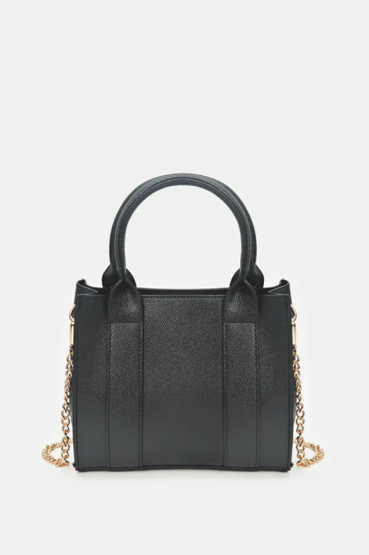 Women Black Textured Messenger Bag sold by Redtag