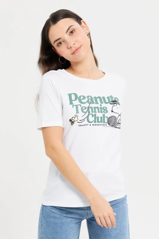 Women White Peanuts Printed T-Shirt sold by Redtag