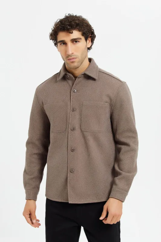 Men Brown Melton Jacket sold by Redtag