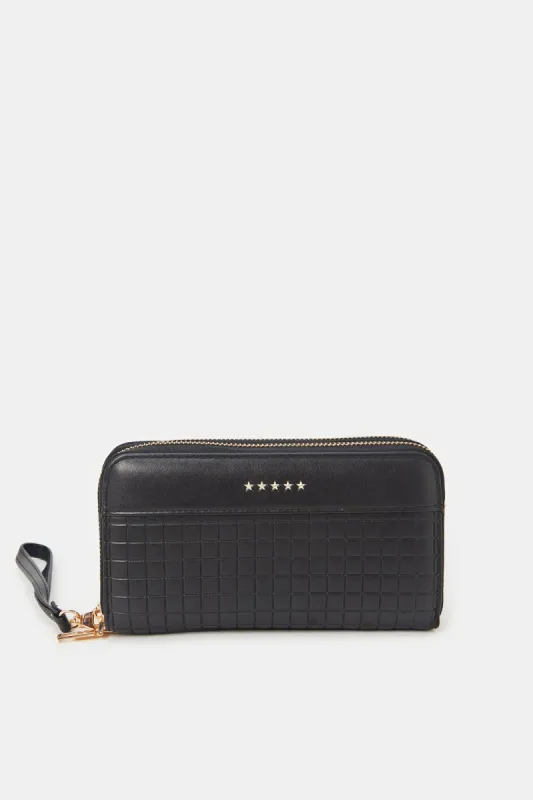 Women Black Wallet With Double Zipper Pocket made by Redtag