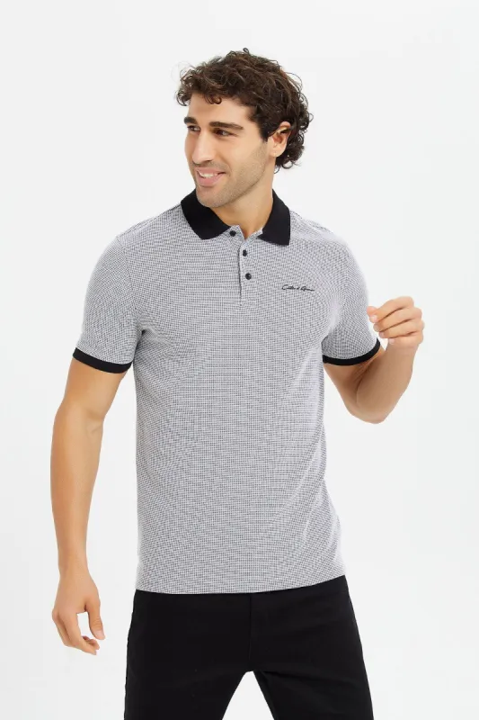 Men Grey Jacquard Polo Shirt sold by Redtag