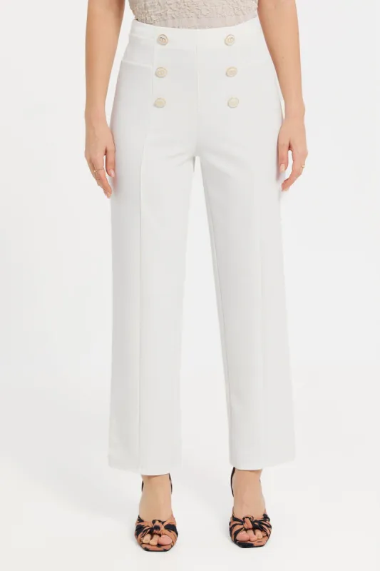 Women White Embellished Trousers sold by Redtag