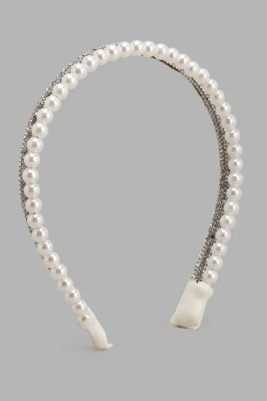 Cream Pearl Headband For Women sold by Redtag