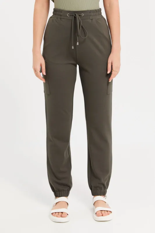 Women Olive Elasticated Waist Joggers sold by Redtag