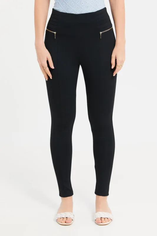 Women Black Side Zipper Leggings sold by Redtag