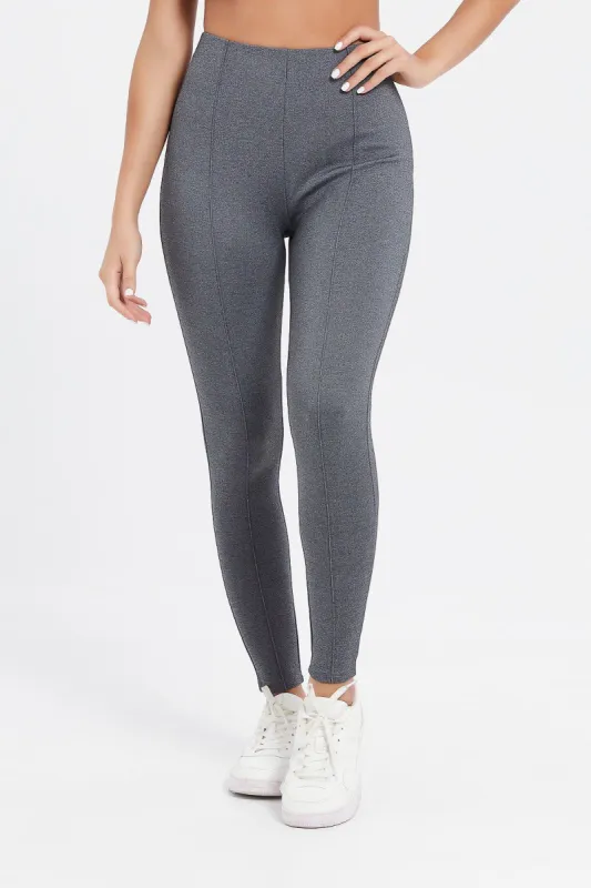 Women Grey Ponte Leggings With Front Pleat sold by Redtag