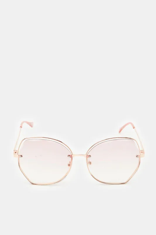 Women Gold Hexagonal Oversized Sunglasses sold by Redtag
