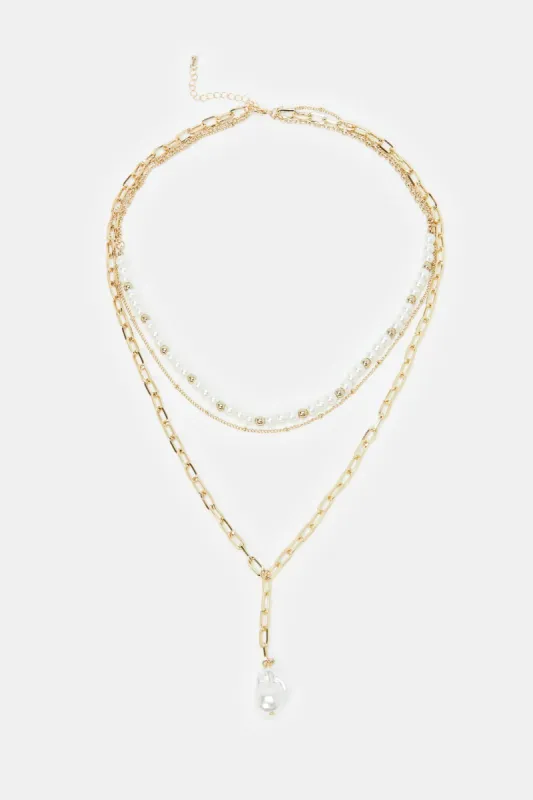 Women Gold Embellished Necklace sold by Redtag